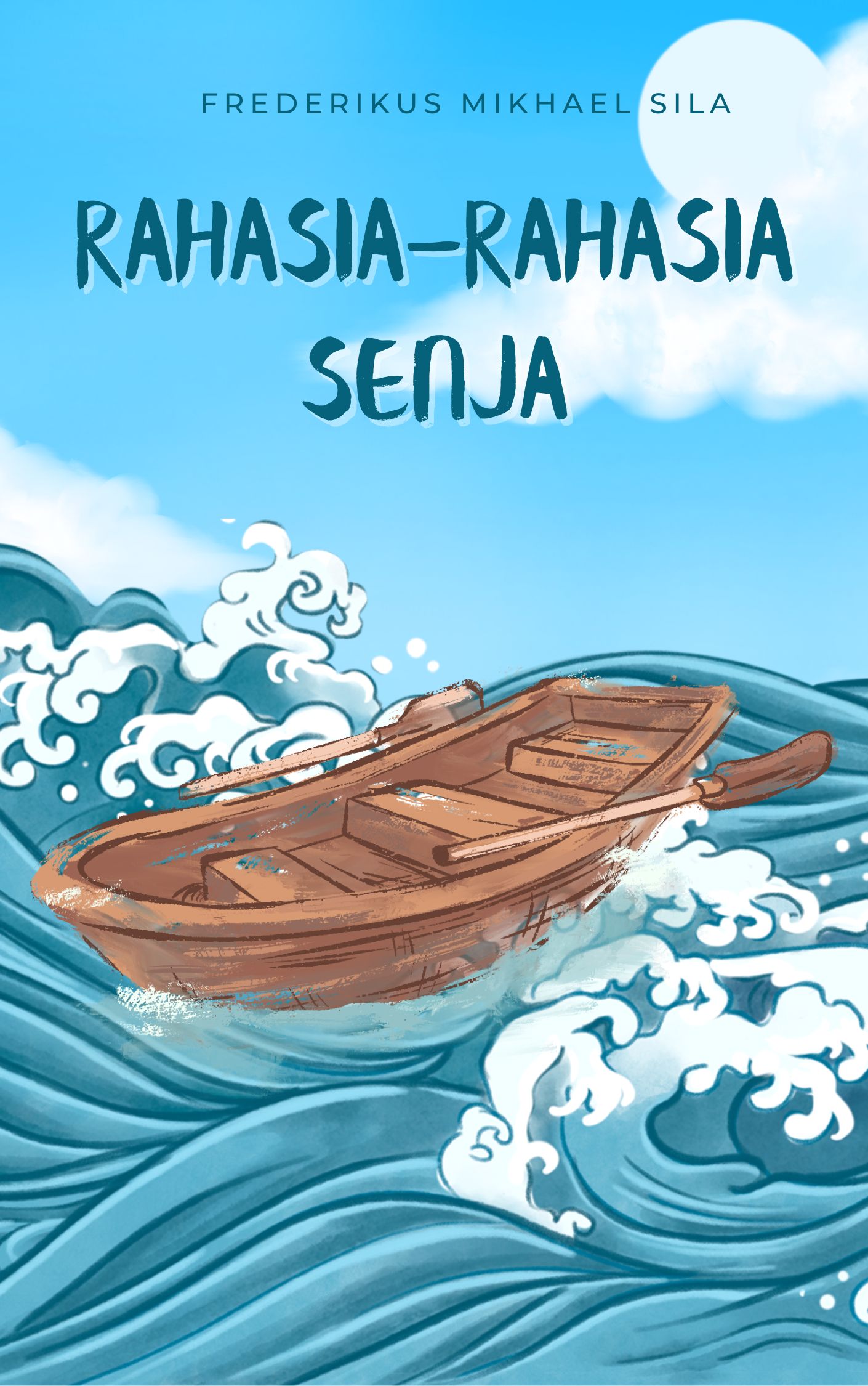 biru coklat sederhana cat air buku cerita tentang perahu tanpa nahkoda sampul buku